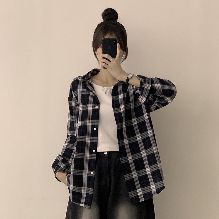 オーバーフィットチェックシャツ NAVY