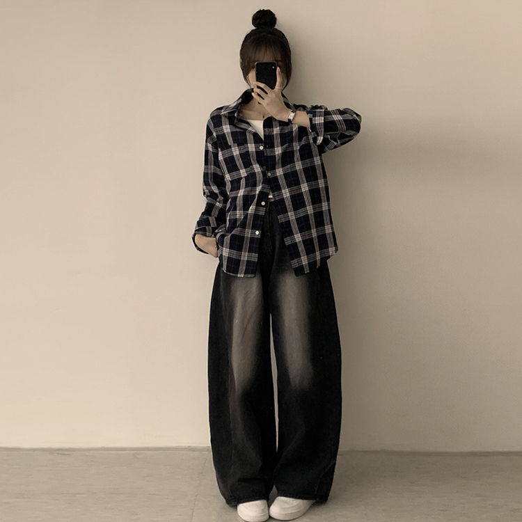 オーバーフィットチェックシャツ NAVY