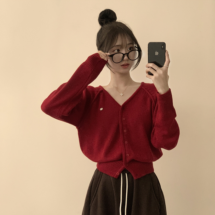 ペンダントルーズカーディガン(6color) red