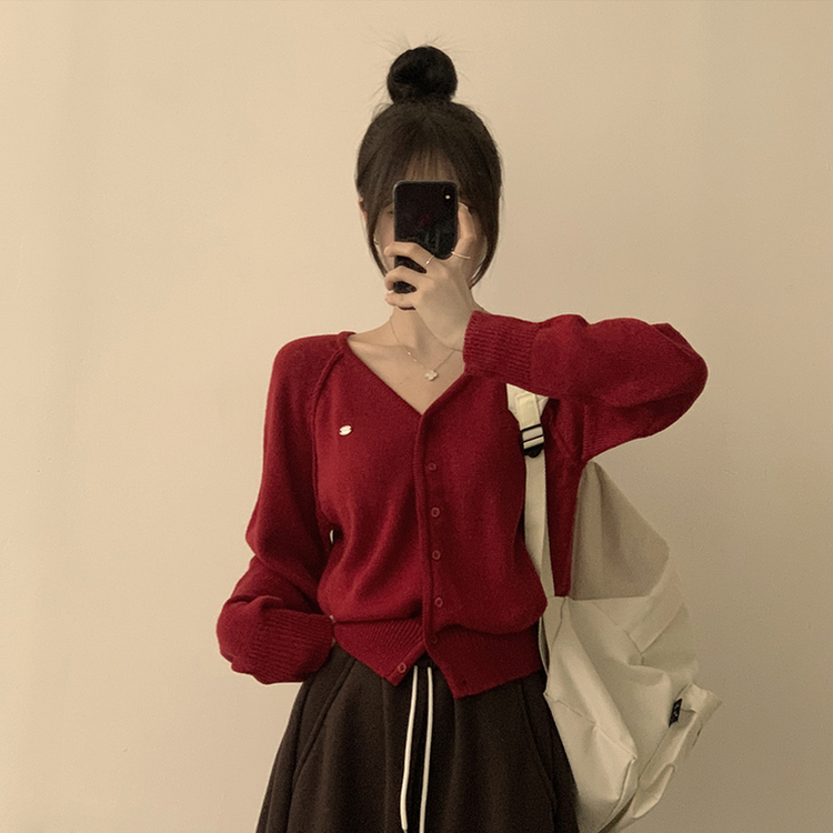 ペンダントルーズカーディガン(6color) red