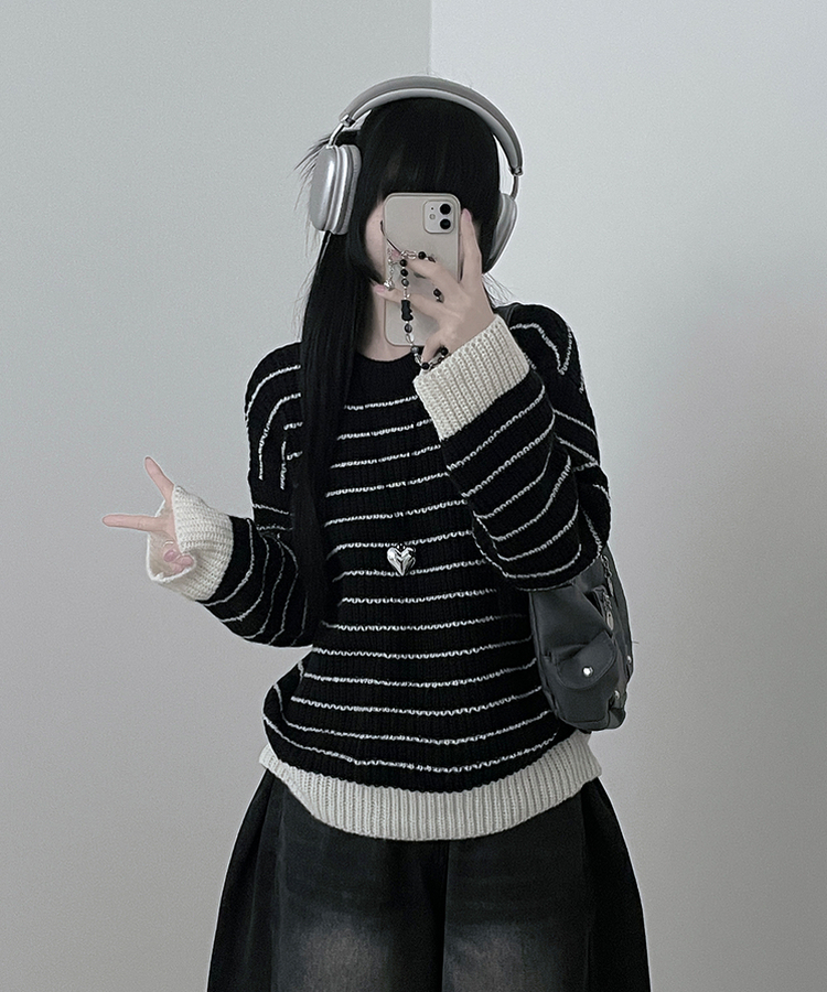 ワッぺンバイカラーストライプニット BLACK