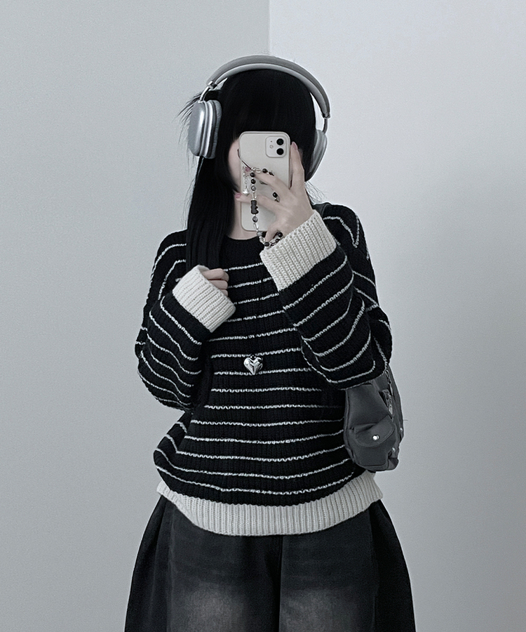 ワッぺンバイカラーストライプニット BLACK