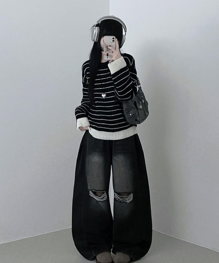 ワッぺンバイカラーストライプニット BLACK
