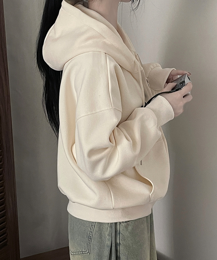 刺繍レタリングバルーンフードジップアップ(6color) CREAM