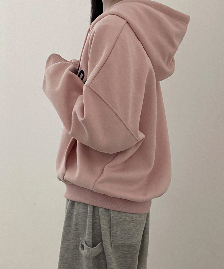 刺繍レタリングバルーンフードジップアップ(6color) PINK