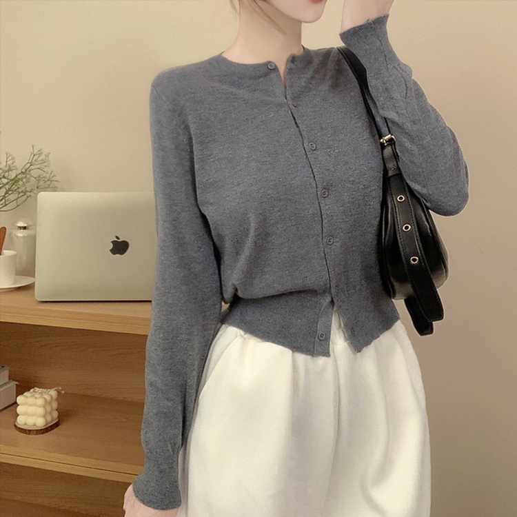 無地ニットカーディガン GREY
