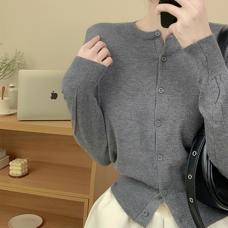 無地ニットカーディガン GREY