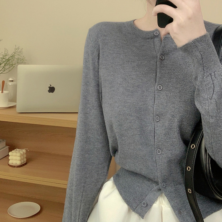 無地ニットカーディガン GREY