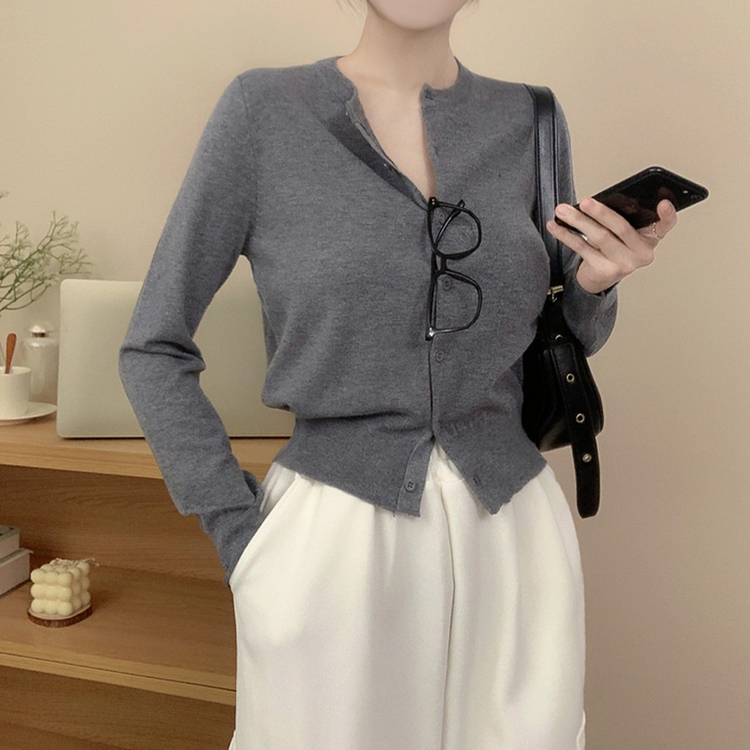 無地ニットカーディガン GREY