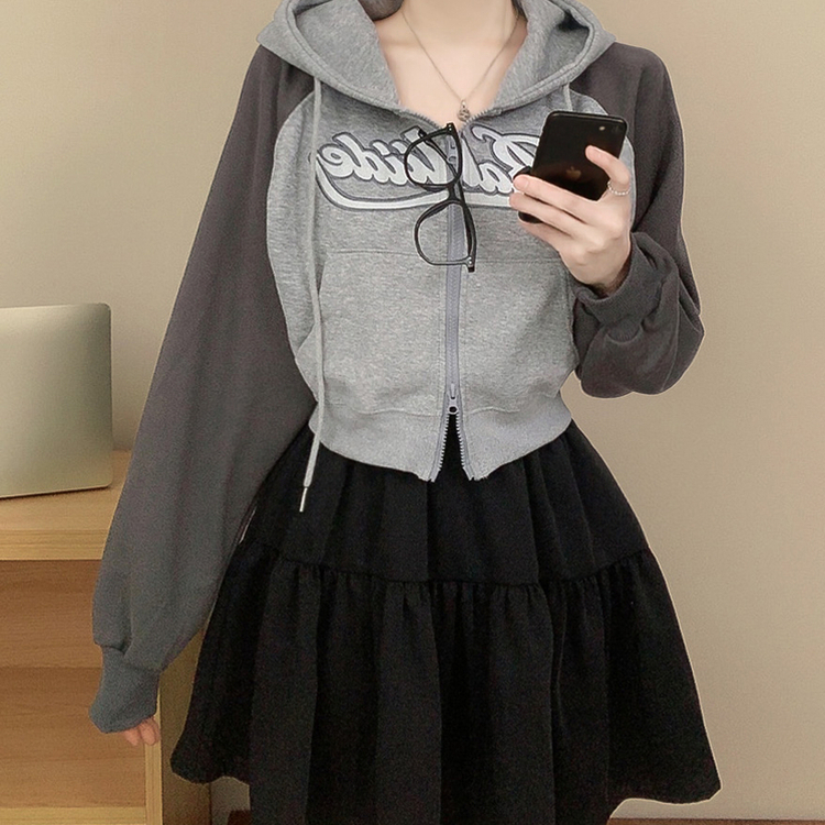 レタリングフードクロップジップアップ CHARCOAL