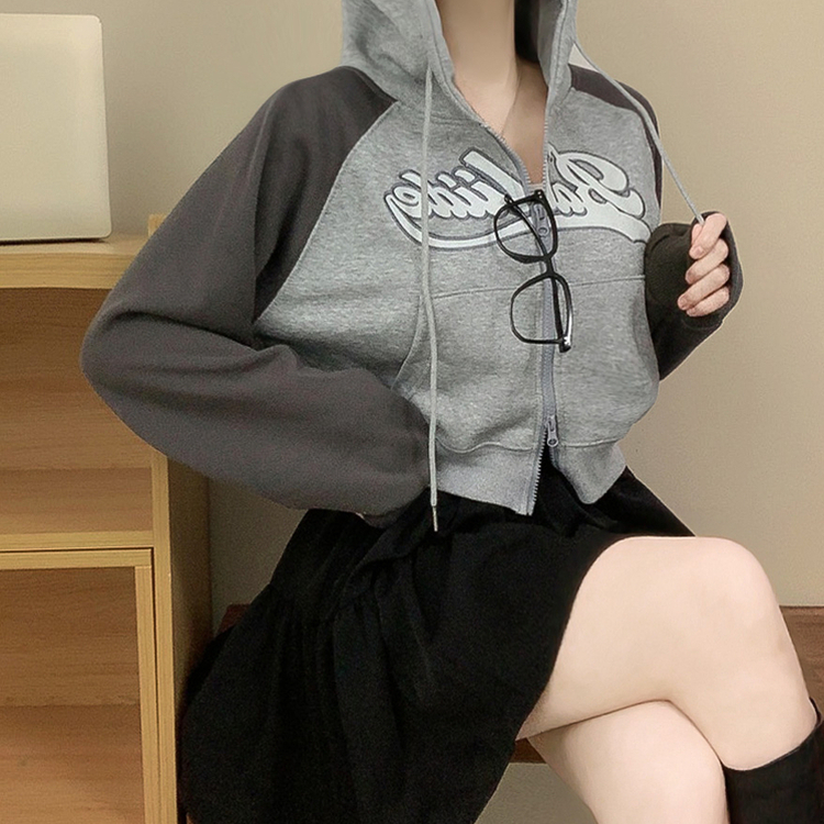 レタリングフードクロップジップアップ CHARCOAL