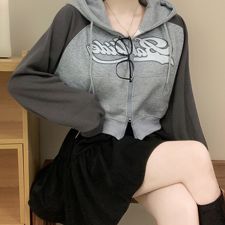 レタリングフードクロップジップアップ CHARCOAL