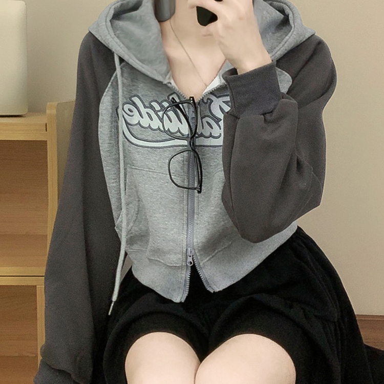 レタリングフードクロップジップアップ CHARCOAL
