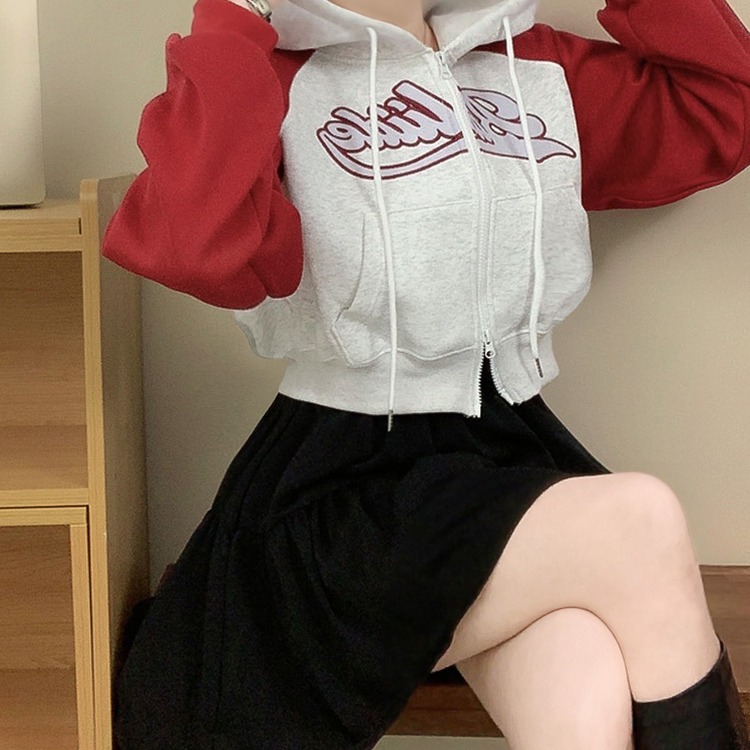レタリングフードクロップジップアップ RED