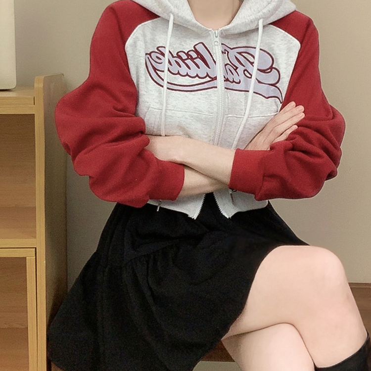 レタリングフードクロップジップアップ RED