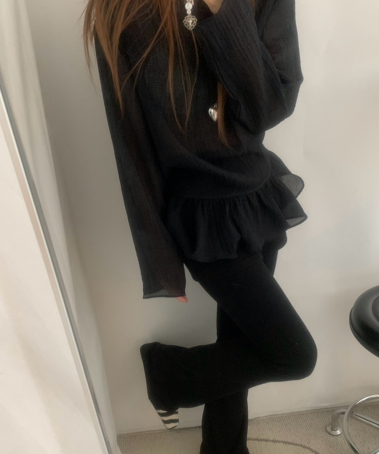 ブーツカットスカートパンツ BLACK
