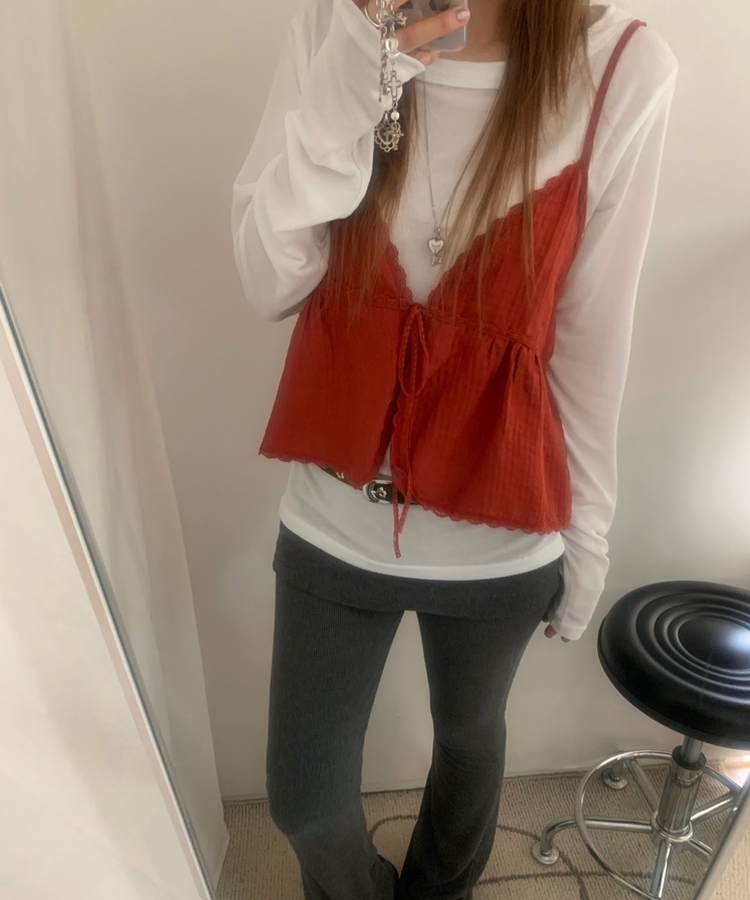 レースリボンキャミソール red