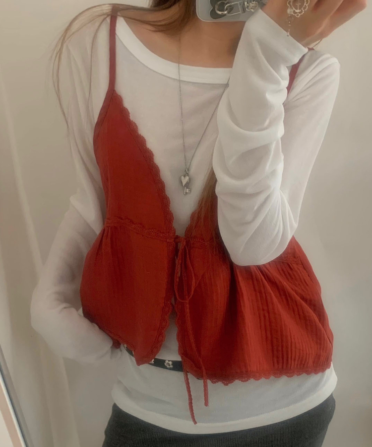 レースリボンキャミソール red