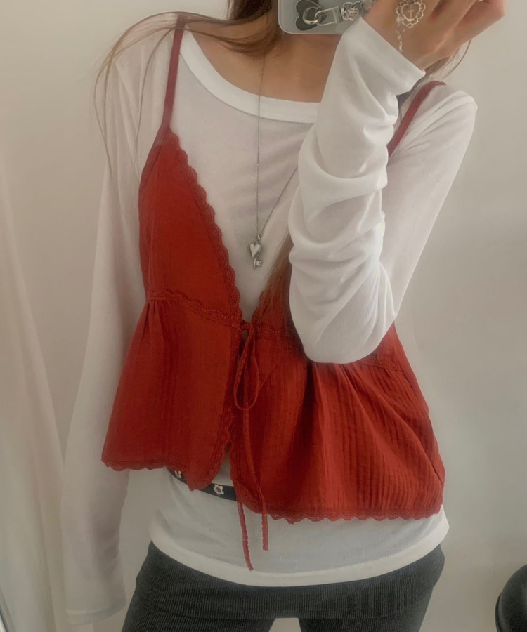 レースリボンキャミソール red