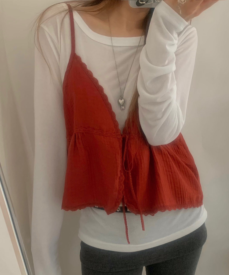 レースリボンキャミソール red