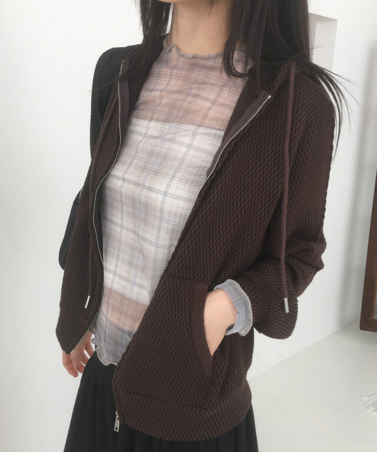 シースルーチェック長袖Tシャツ BEIGE
