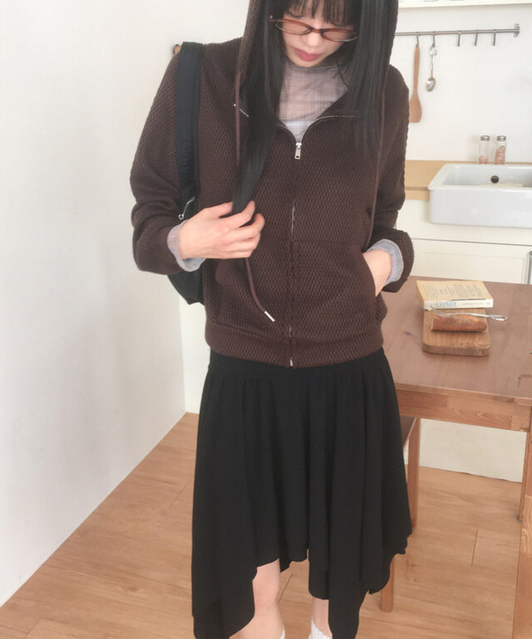 シースルーチェック長袖Tシャツ BEIGE