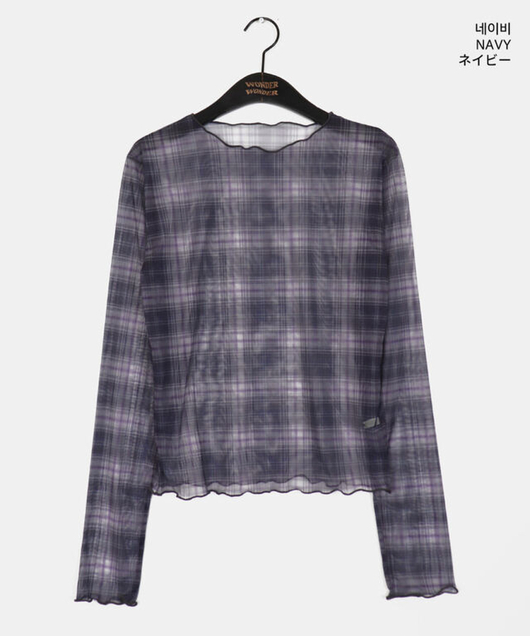 シースルーチェック長袖Tシャツ