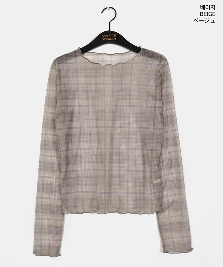 シースルーチェック長袖Tシャツ