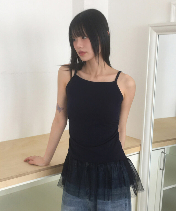 シースルードットレイヤードキャミソール(9color) NAVY