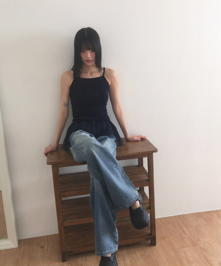 シースルードットレイヤードキャミソール(9color) NAVY