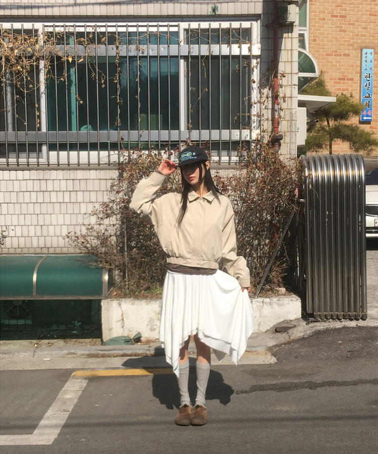 ダブルカラーコットンブルゾンジャケット BEIGE