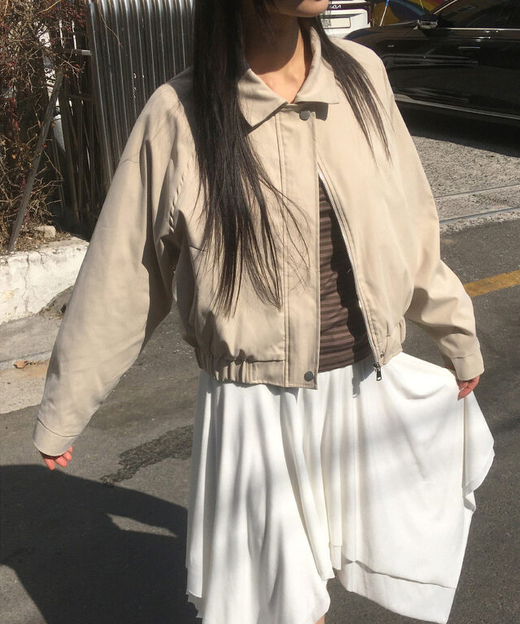 ダブルカラーコットンブルゾンジャケット BEIGE
