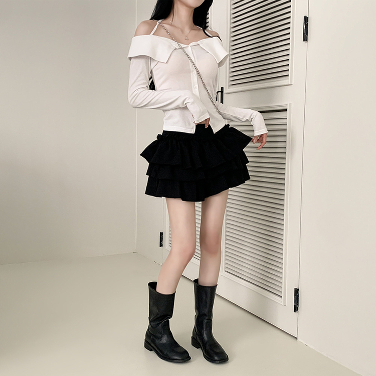 ティアードプリーツミニスカート BLACK