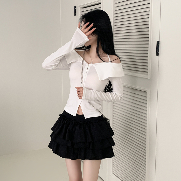 ティアードプリーツミニスカート BLACK