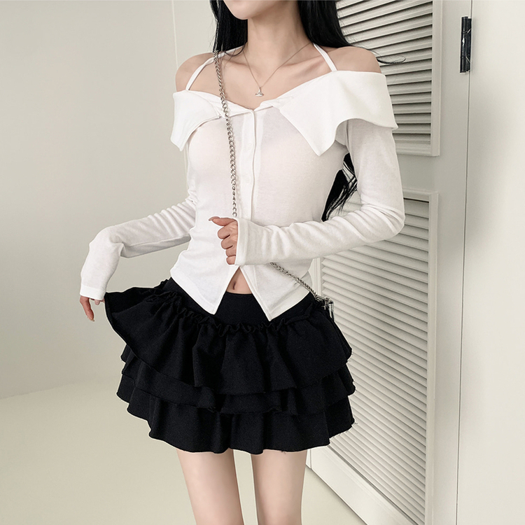 ティアードプリーツミニスカート BLACK