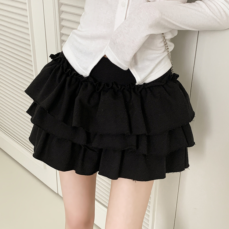 ティアードプリーツミニスカート BLACK