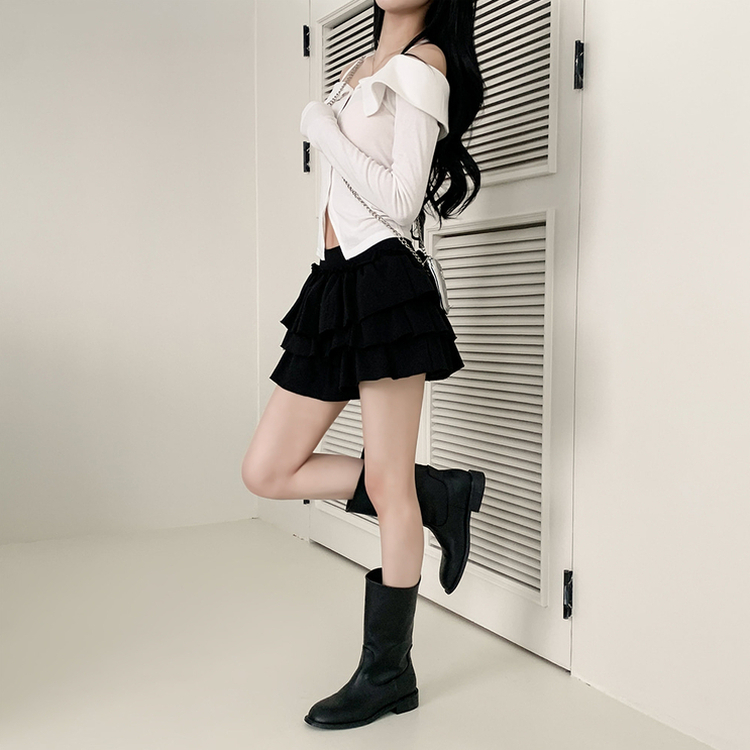 ティアードプリーツミニスカート BLACK