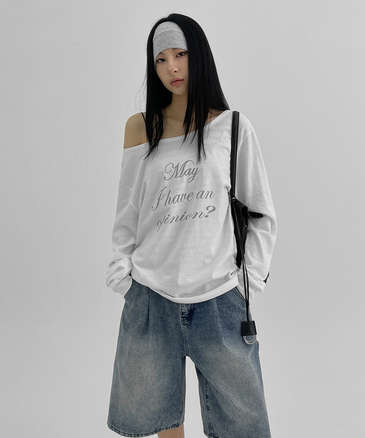 レタリングオフショルダー長袖Tシャツ IVORY