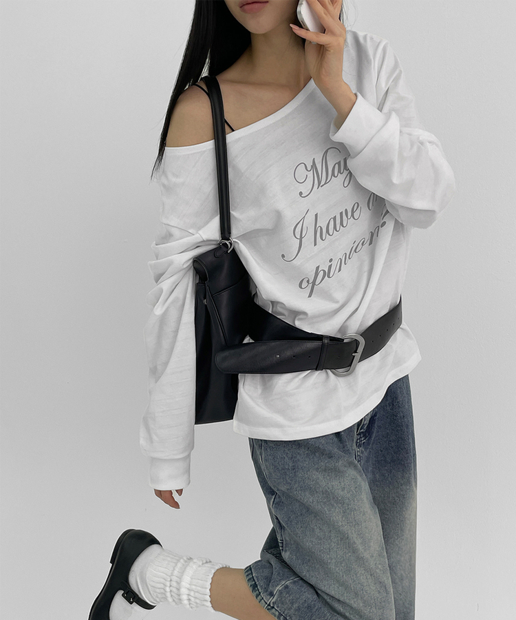 レタリングオフショルダー長袖Tシャツ IVORY