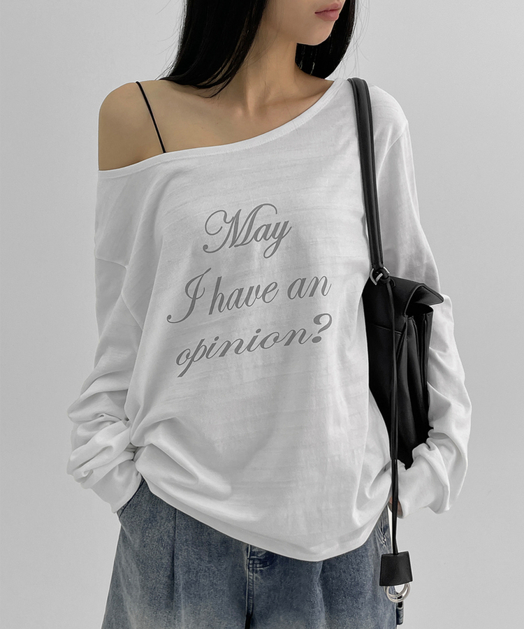 レタリングオフショルダー長袖Tシャツ IVORY
