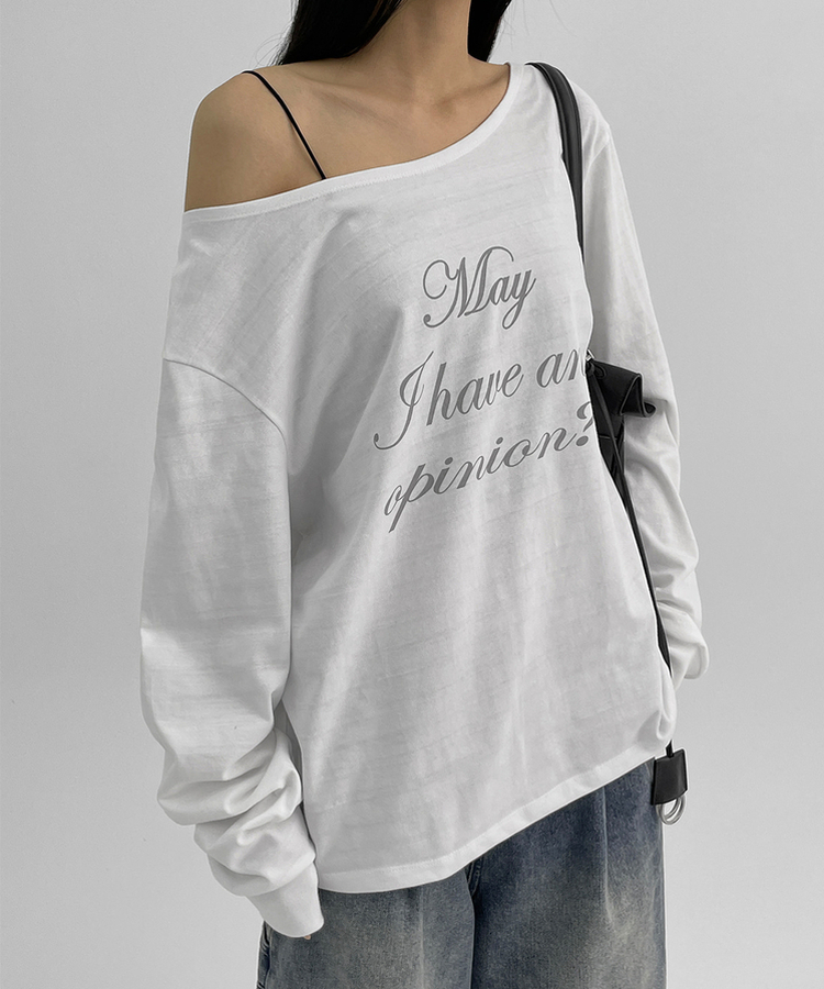 レタリングオフショルダー長袖Tシャツ IVORY