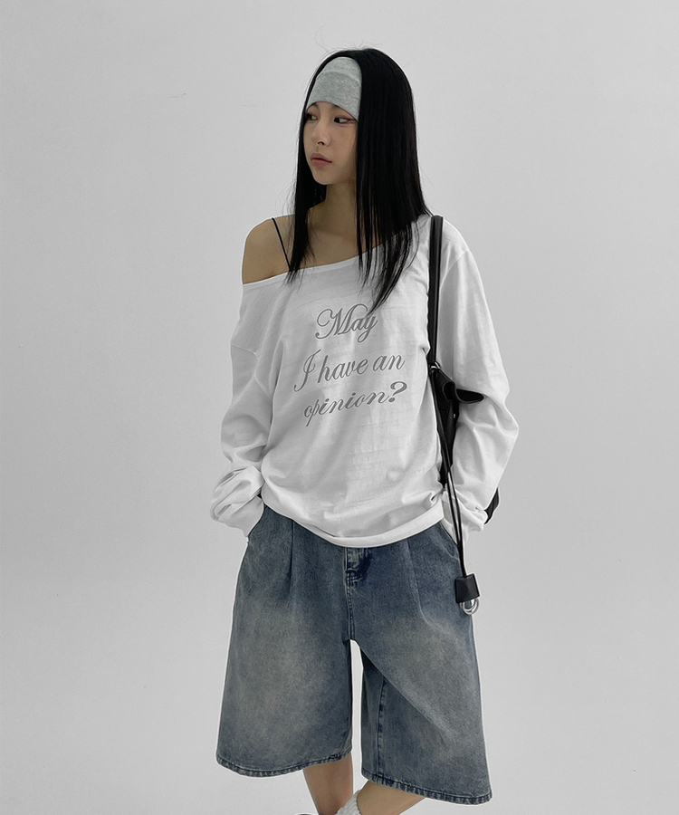 レタリングオフショルダー長袖Tシャツ IVORY