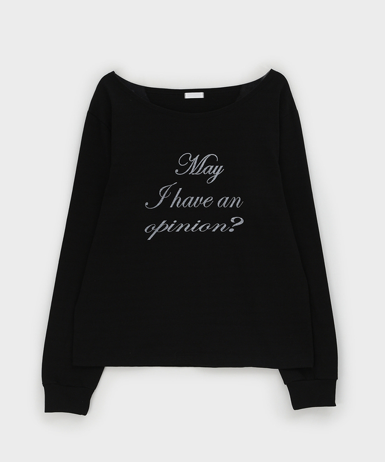 レタリングオフショルダー長袖Tシャツ