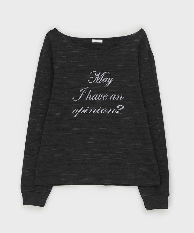 レタリングオフショルダー長袖Tシャツ