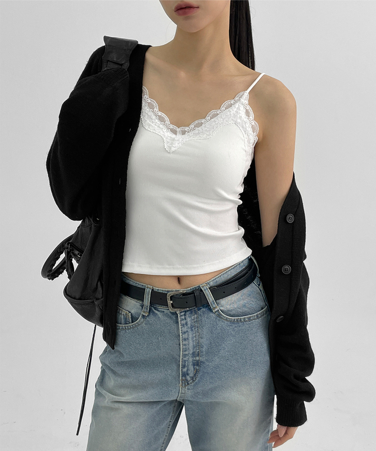 【カップ付き】セミクロップレースキャミソール WHITE