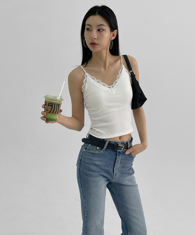 【カップ付き】セミクロップレースキャミソール WHITE