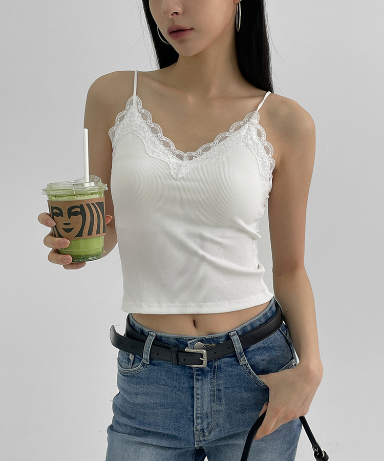 【カップ付き】セミクロップレースキャミソール WHITE