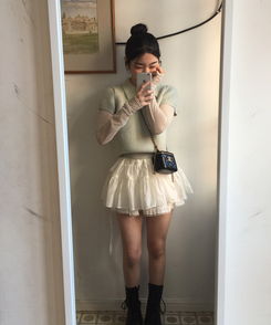 ドットレイヤードシースルー長袖Tシャツ IVORY