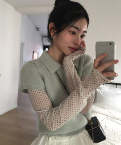 ドットレイヤードシースルー長袖Tシャツ IVORY