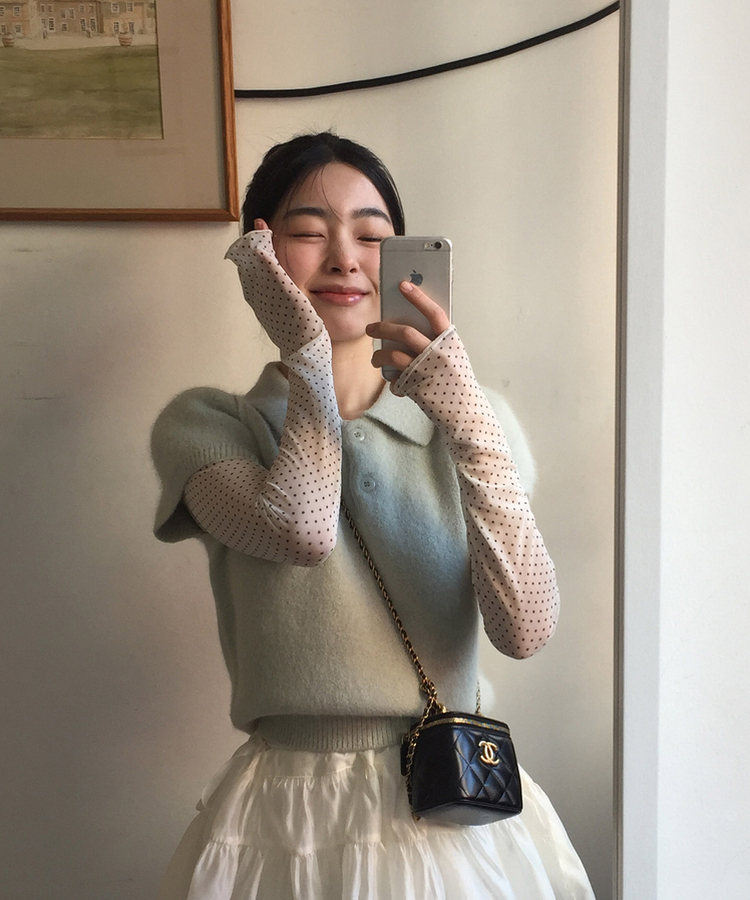 ドットレイヤードシースルー長袖Tシャツ IVORY